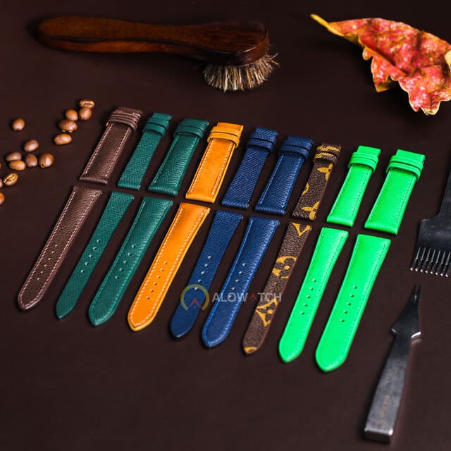 Phối dây da Edox màu nâu, đen, xanh rêu với trang phục công sở, casual