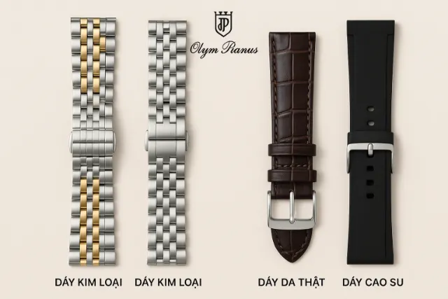 Dây Olym Pianus phổ biến: da thật, kim loại, cao su