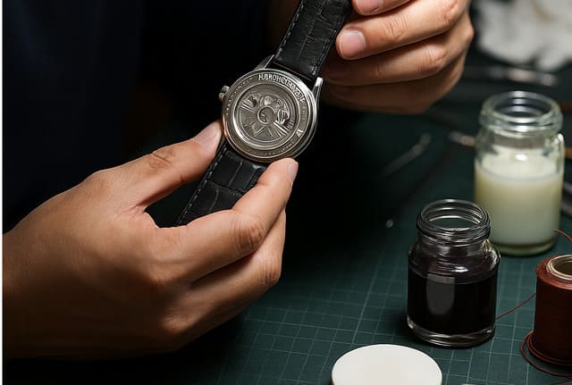Kỹ thuật viên Alowatch đang thay dây cho đồng hồ Roger Dubuis