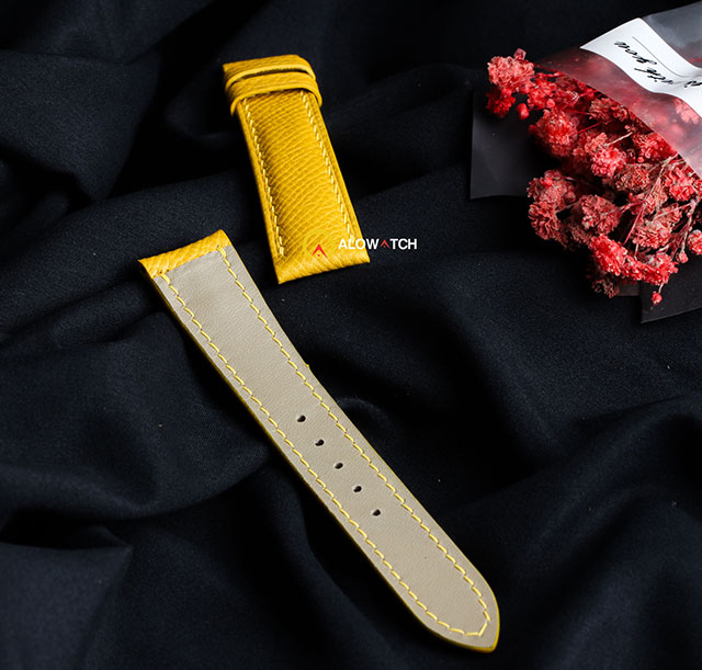 Dây da đồng hồ handmade màu vàng