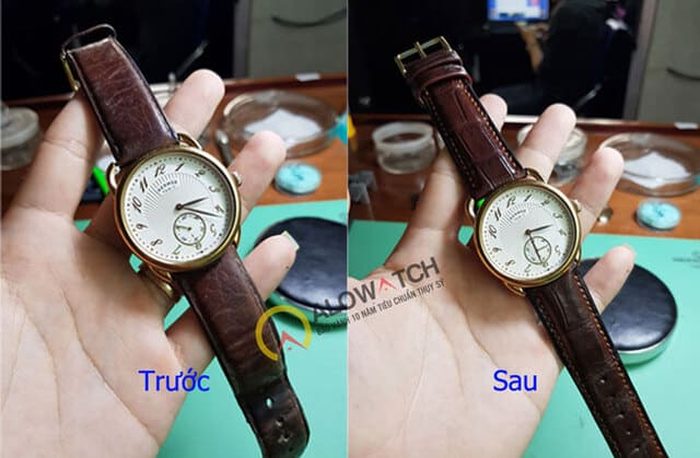 So sánh dây đồng hồ Raymond Weil cũ và dây mới làm từ da thật thủ công