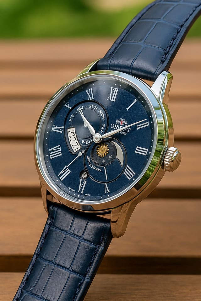 Thay dây đồng hồ Orient Sun & Moon bằng dây da cá sấu 