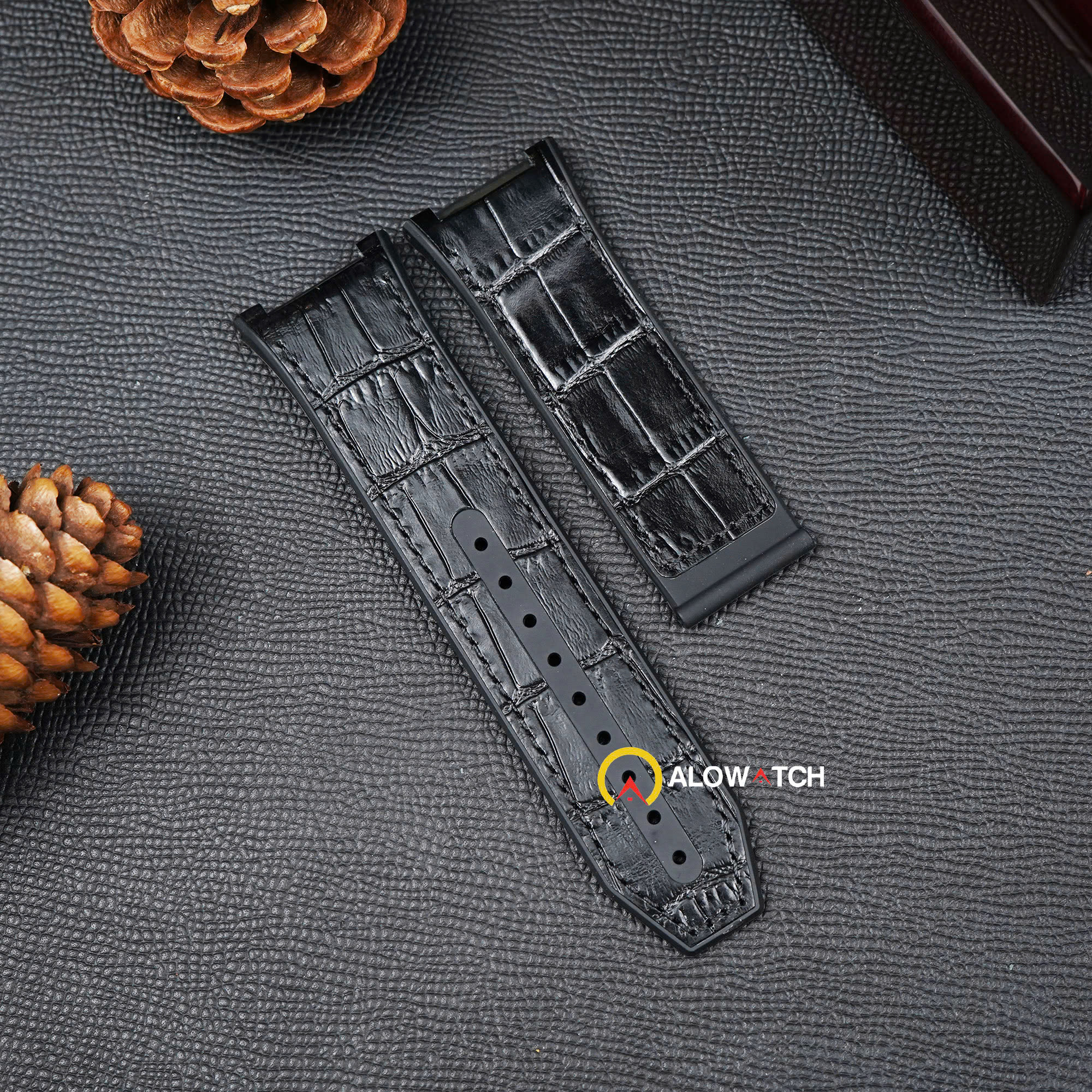 Dây đồng hồ Ferragamore F80 cao su lót da đen