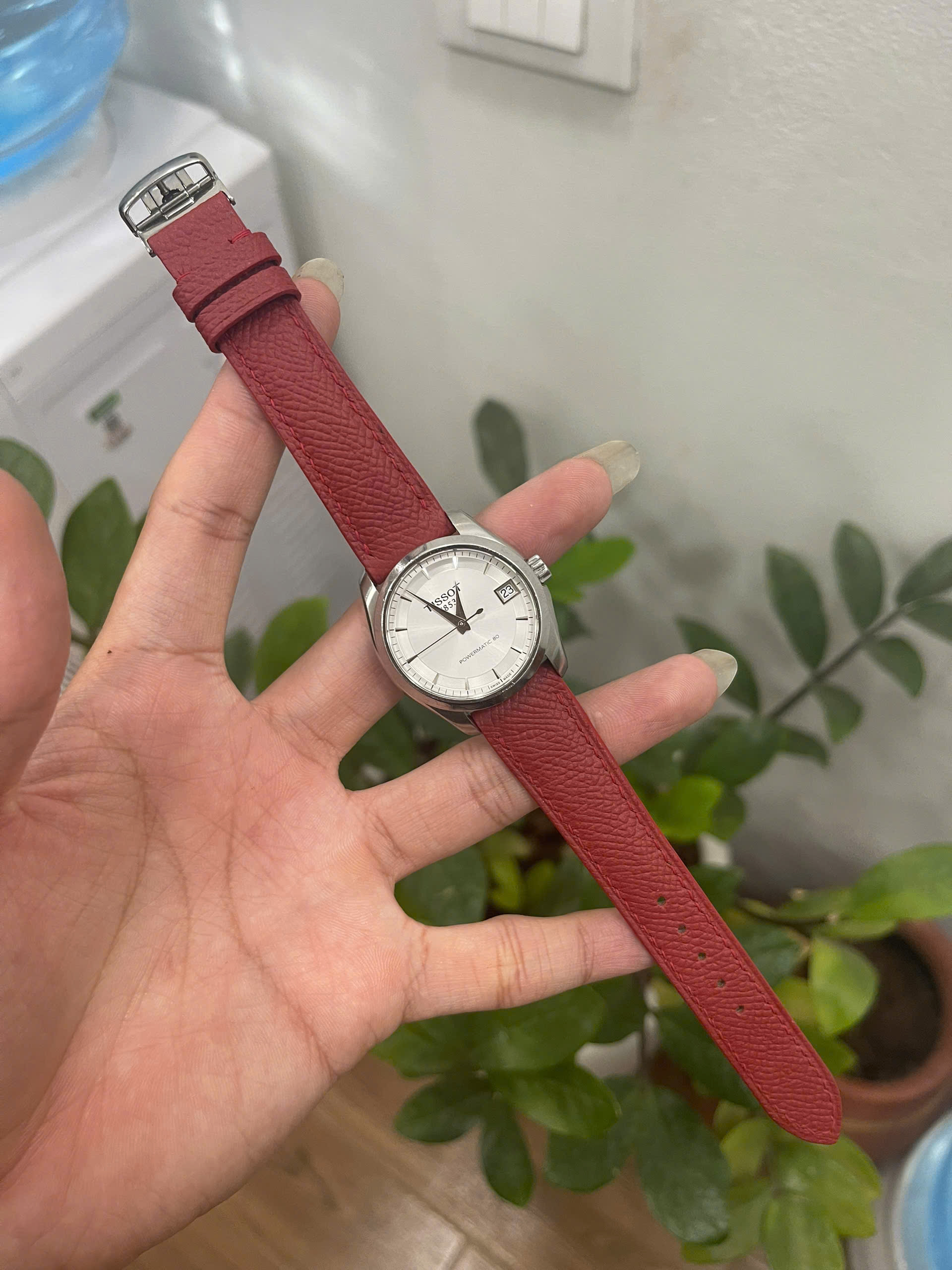 Dây đồng hồ Tissot nữ T035 da bò đỏ