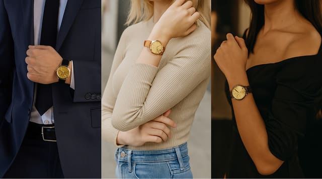 Gợi ý phối dây da đồng hồ mặt vàng theo dịp sử dụng