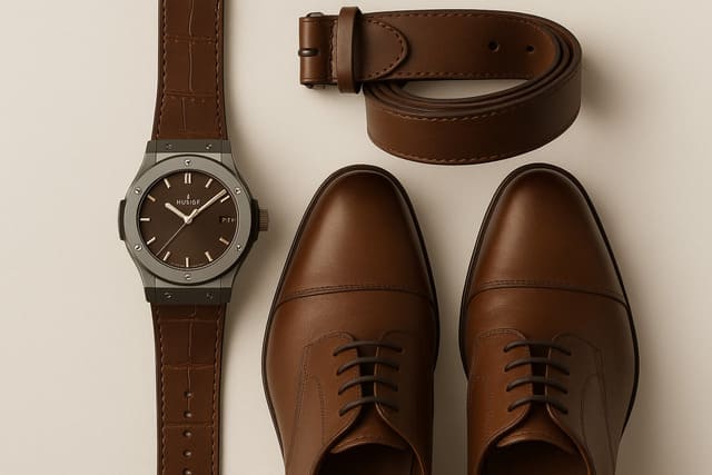 Phối dây đồng hồ Hublot cùng giày và thắt lưng