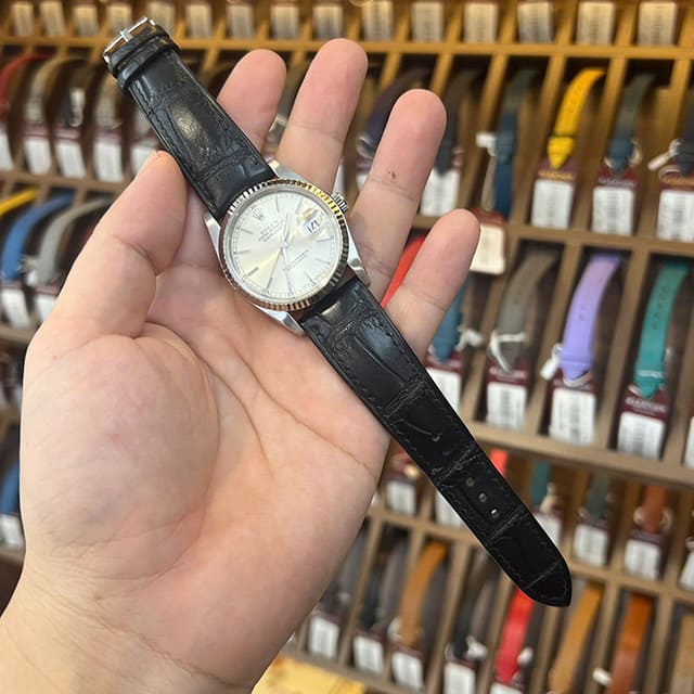 Dây đồng hồ Rolex da cá sấu đen