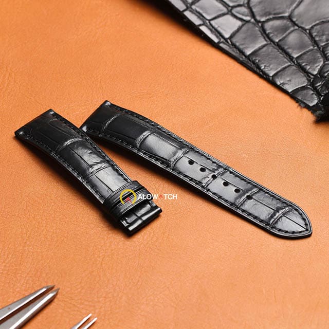 Dây đồng hồ Omega Swatch da cá sấu đen sang trọng