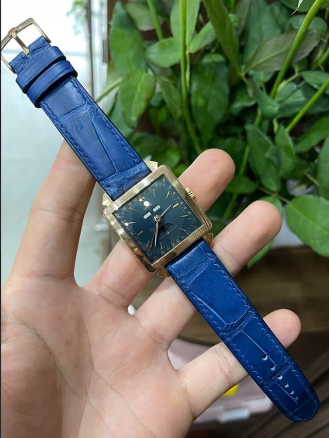Mẫu dây da cá sấu đồng hồ Omega Swatch màu xanh