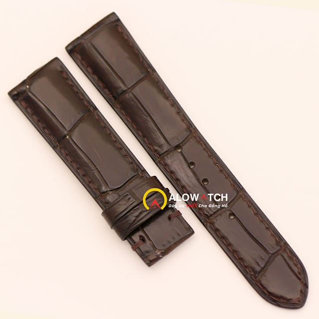 Dây đồng hồ Omega Swatch da cá sâu gấp mép màu nâu đậm