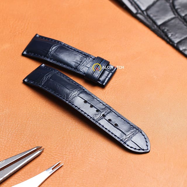 Dây da đồng hồ Omega Swatch cá sấu xanh