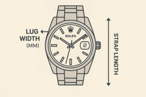 Size dây đồng hồ Rolex = lug width và strap length