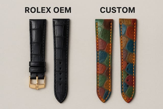 So sánh dây da cá sấu chính hãng Rolex và dây custom