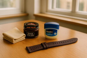 Cách đánh bóng dây da đồng hồ bằng xi, vaseline và dầu tự nhiên