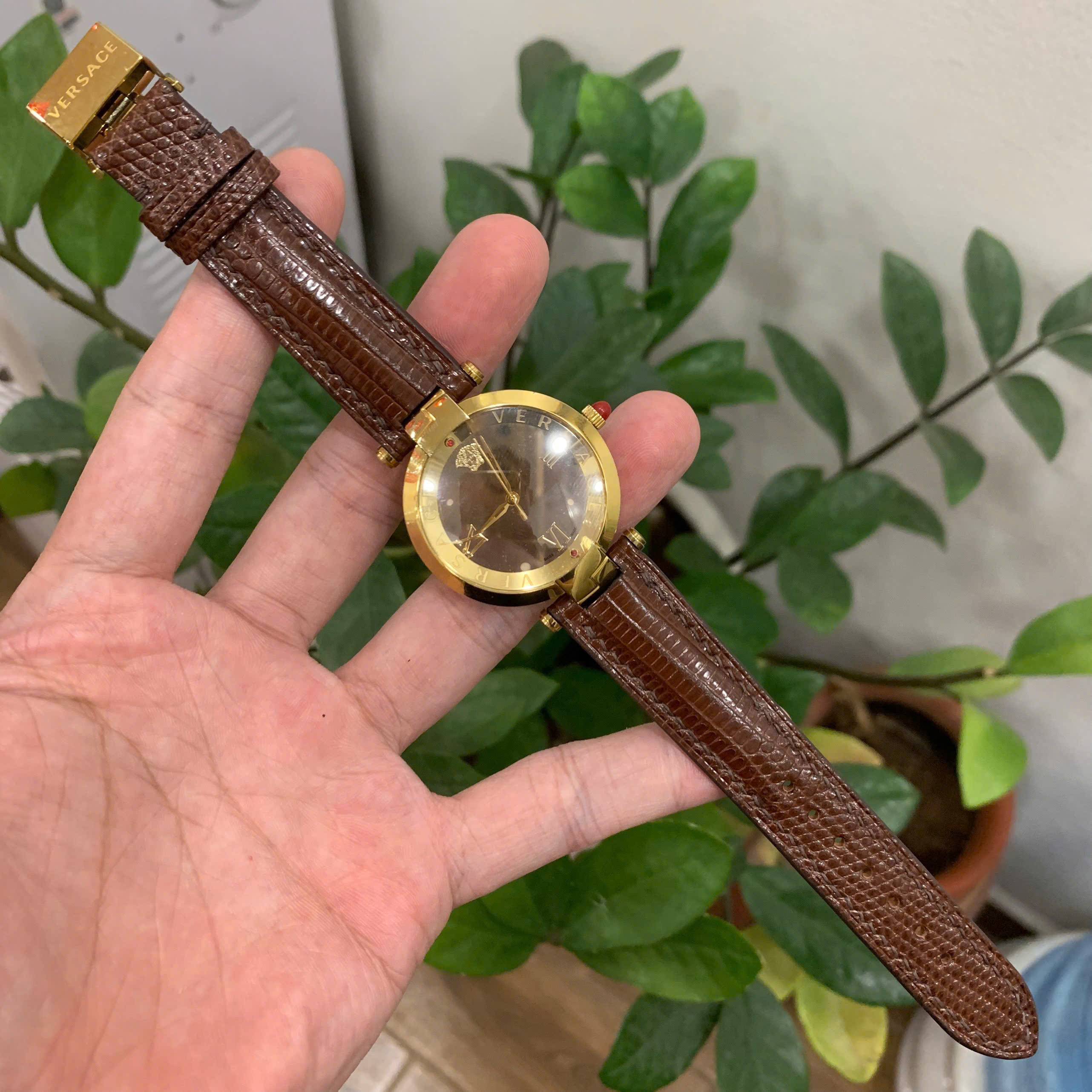 Dây Đồng Hồ Nữ Versace Revive VEAI00219 Da Kỳ Đà Màu Nâu Sang Trọng