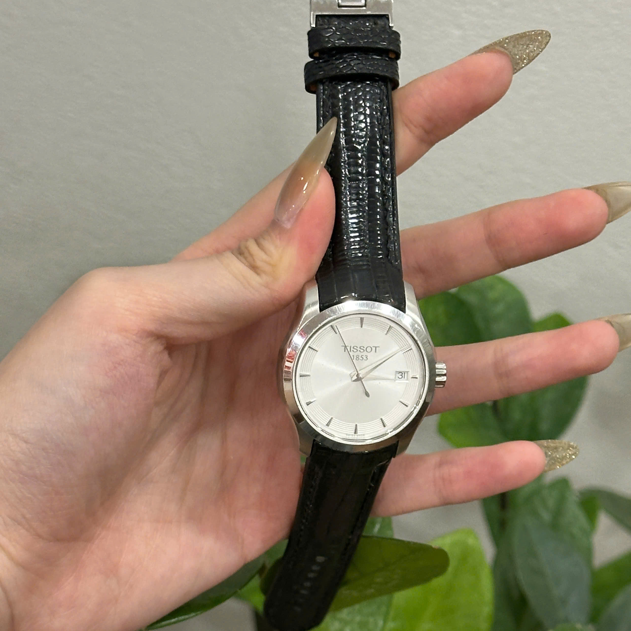 Dây Đồng Hồ Nữ Tissot Couturier T035.210.16.031.01 Da Kỳ Đà Màu Đen Sang Trọng, Đẳng Cấp