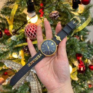 Dây Đồng Hồ Nữ Versace V-Circle VE8104622 Da Bò Màu Đen