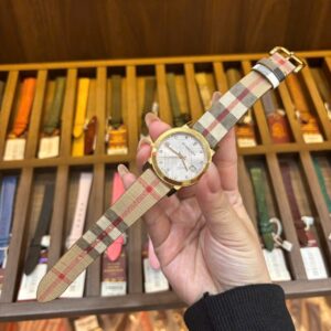 Dây đồng hồ Burberry The City Champagne da bò kẻ Burberry
