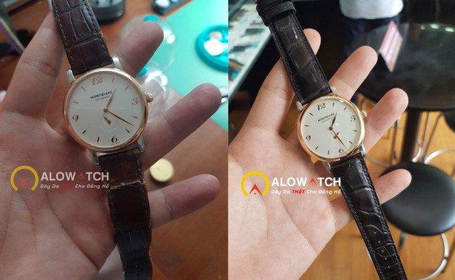 Mặt trước dây đồng hồ Montblan sau khi thay dây tại Alowatch