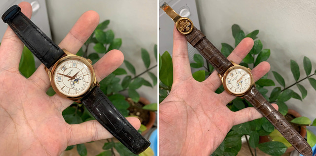 Trước và sau khi thay dây dây đồng hồ Patek Philippe tại Alowatch.