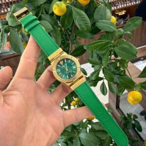 Dây Đồng Hồ Versace Greca Logo Da bò màu xanh lá