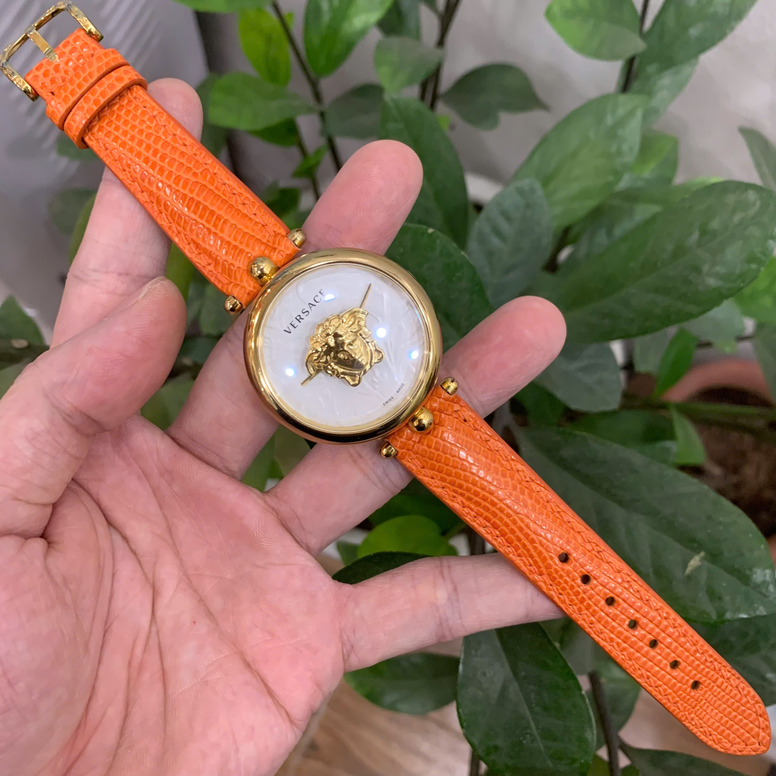 Dây Đồng Hồ Nữ Versace Palazzo Empire Barocco VECO01520 Da Kỳ Đà Màu Cam