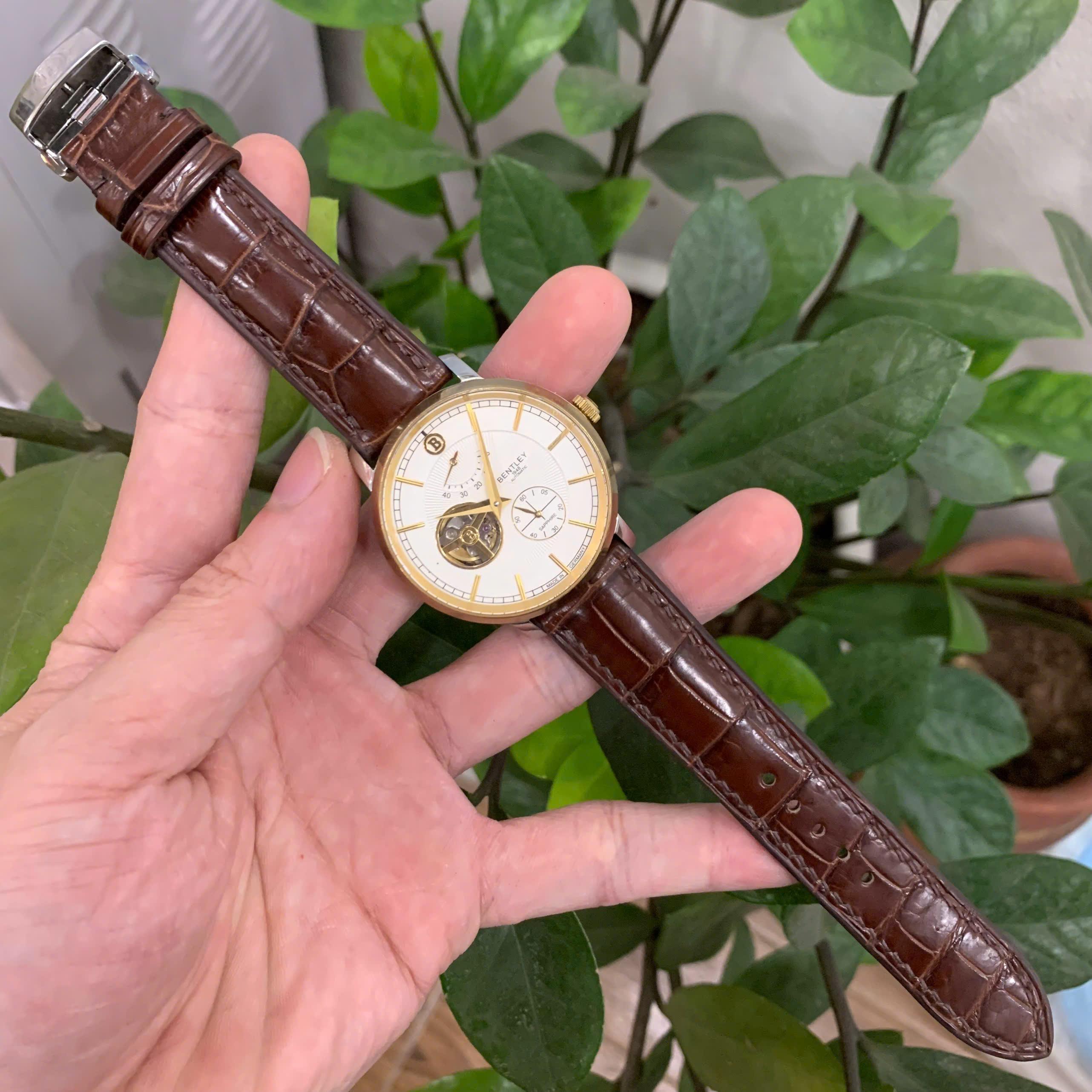 Dây Đồng Hồ Bentley BL1862-15MKWB da cá sấu 2 mặt màu nâu