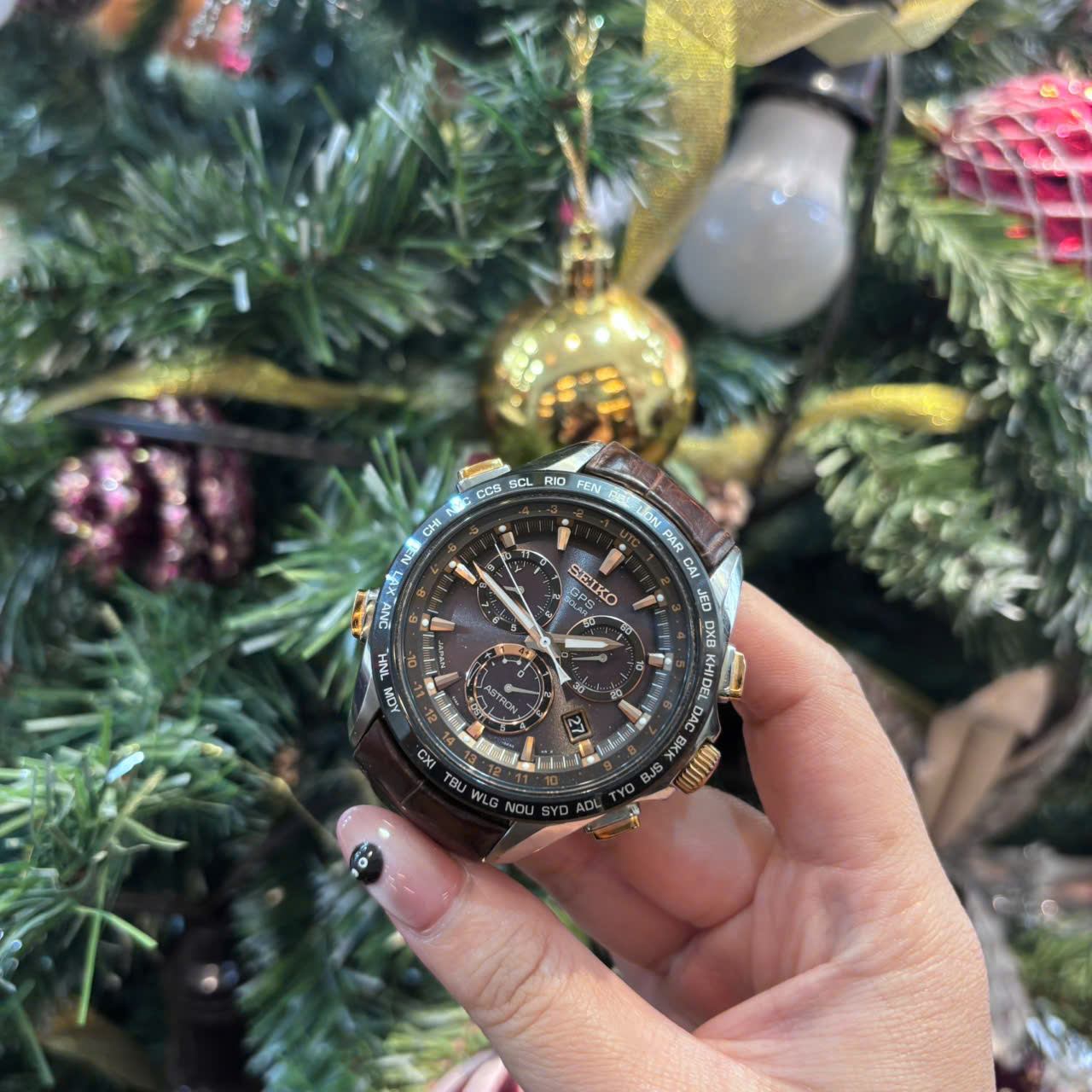 Dây Đồng Hồ Seiko Astron SBXB025 GPS Da Cá Sấu Màu Nâu