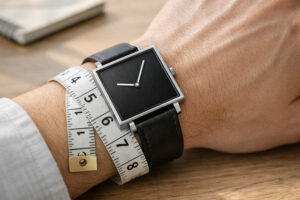 Đo đúng cổ tay là bước đầu để chọn size mặt vuông cân đối.