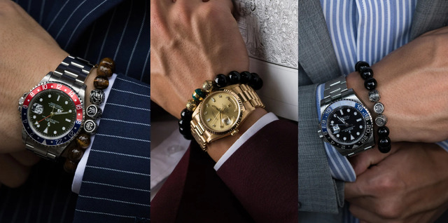 Đồng hồ Rolex dây kim loại kết hợp với vòng tay.