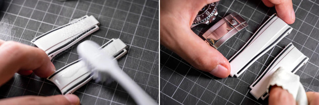 Hướng dẫn vệ sinh dây đồng hồ Hublot bằng nước sạch.