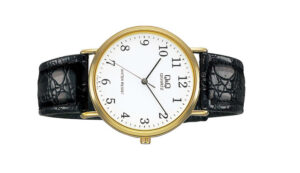 Dây da đồng hồ Q&Q thiết kế thanh lịch và sang trọng.