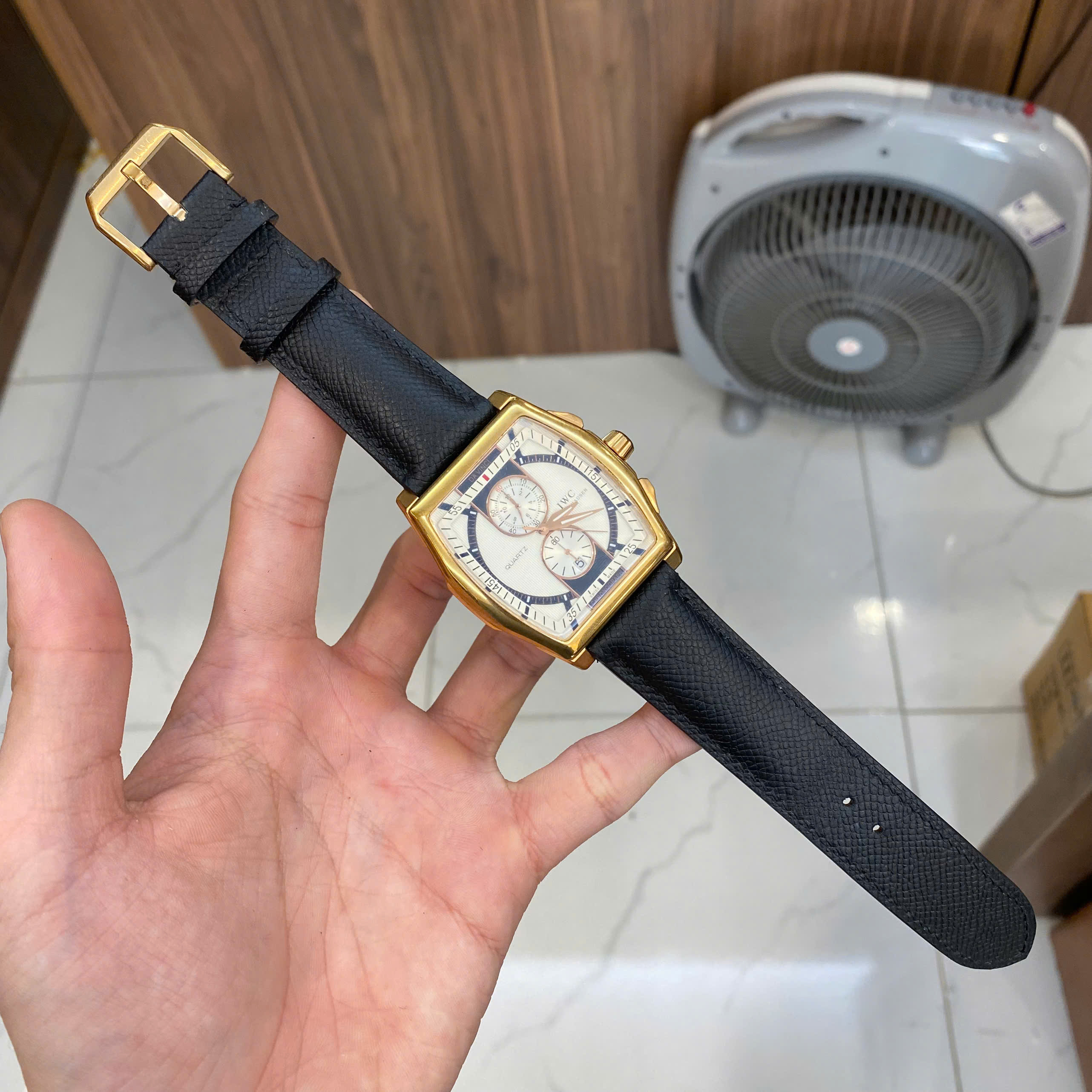 Dây da bò cao cấp màu đen cho IWC Da Vinci Chronograph