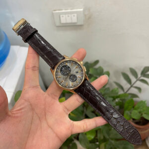 Dây Da Cá Sấu Nâu Cao Cấp Cho Citizen Eco-Drive World Chronograph A-T
