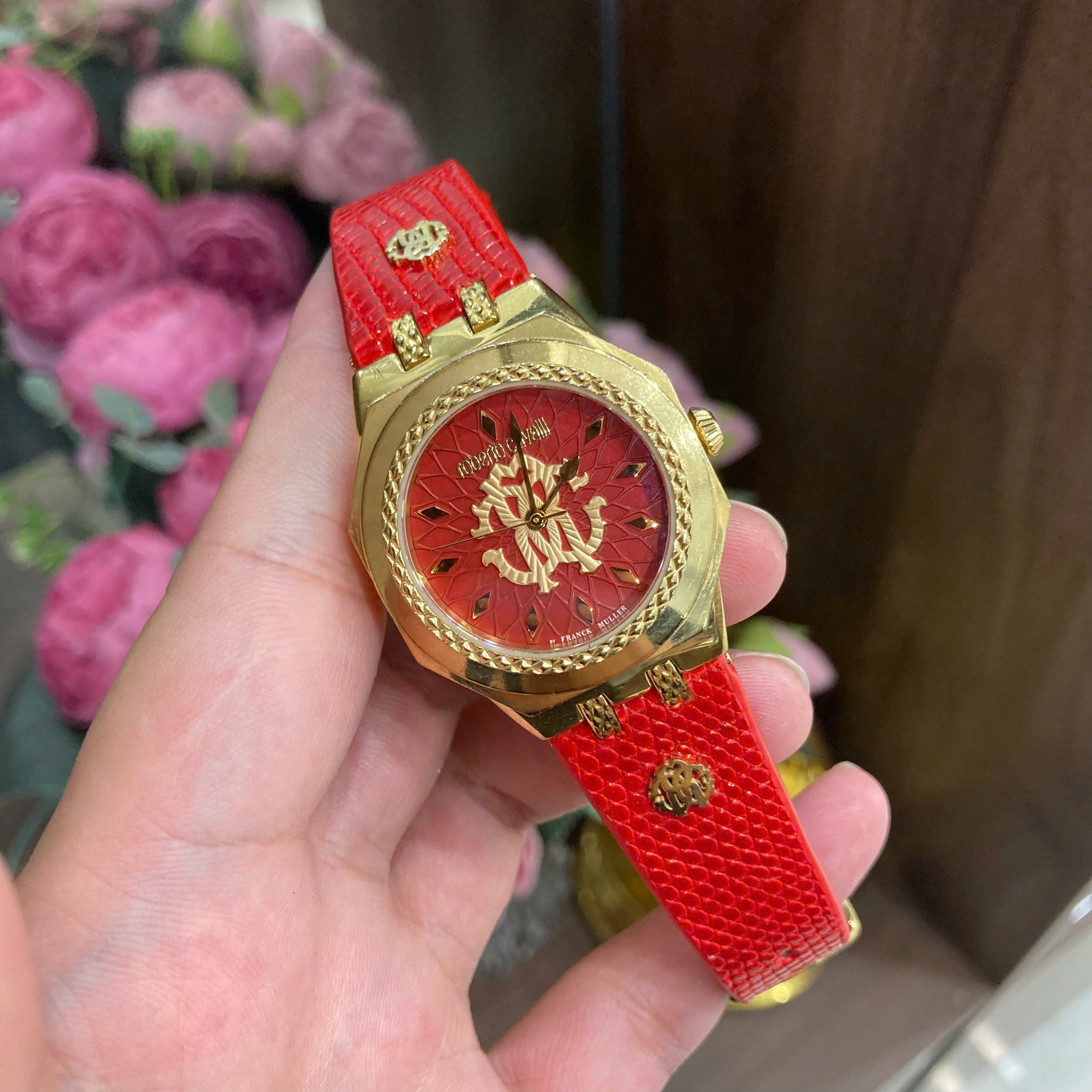 Dây Da Kỳ Đà Đỏ Cao Cấp Cho Đồng Hồ Roberto Cavalli by Franck Muller