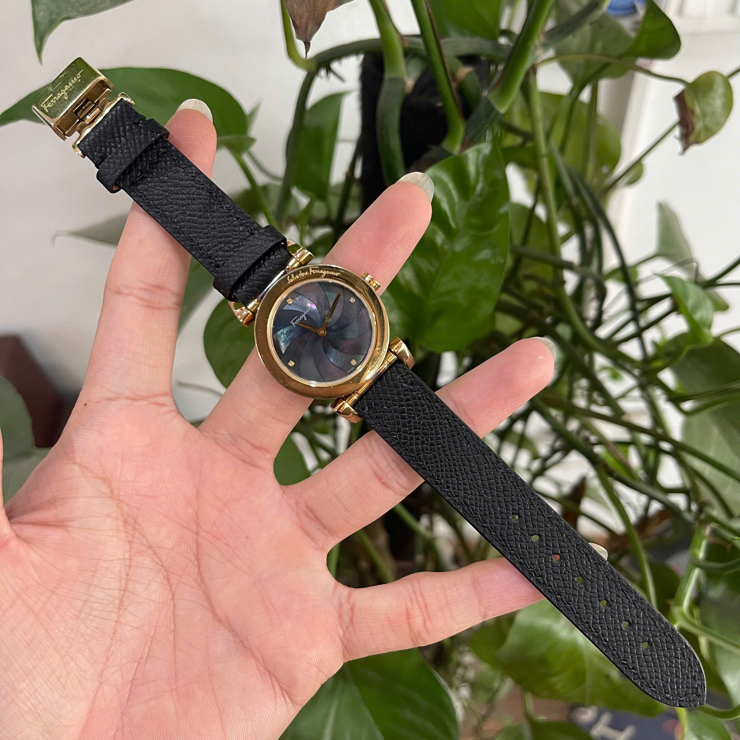 Salvatore Ferragamo Miroir Thay Dây Da Bò Màu Đen Cao Cấp