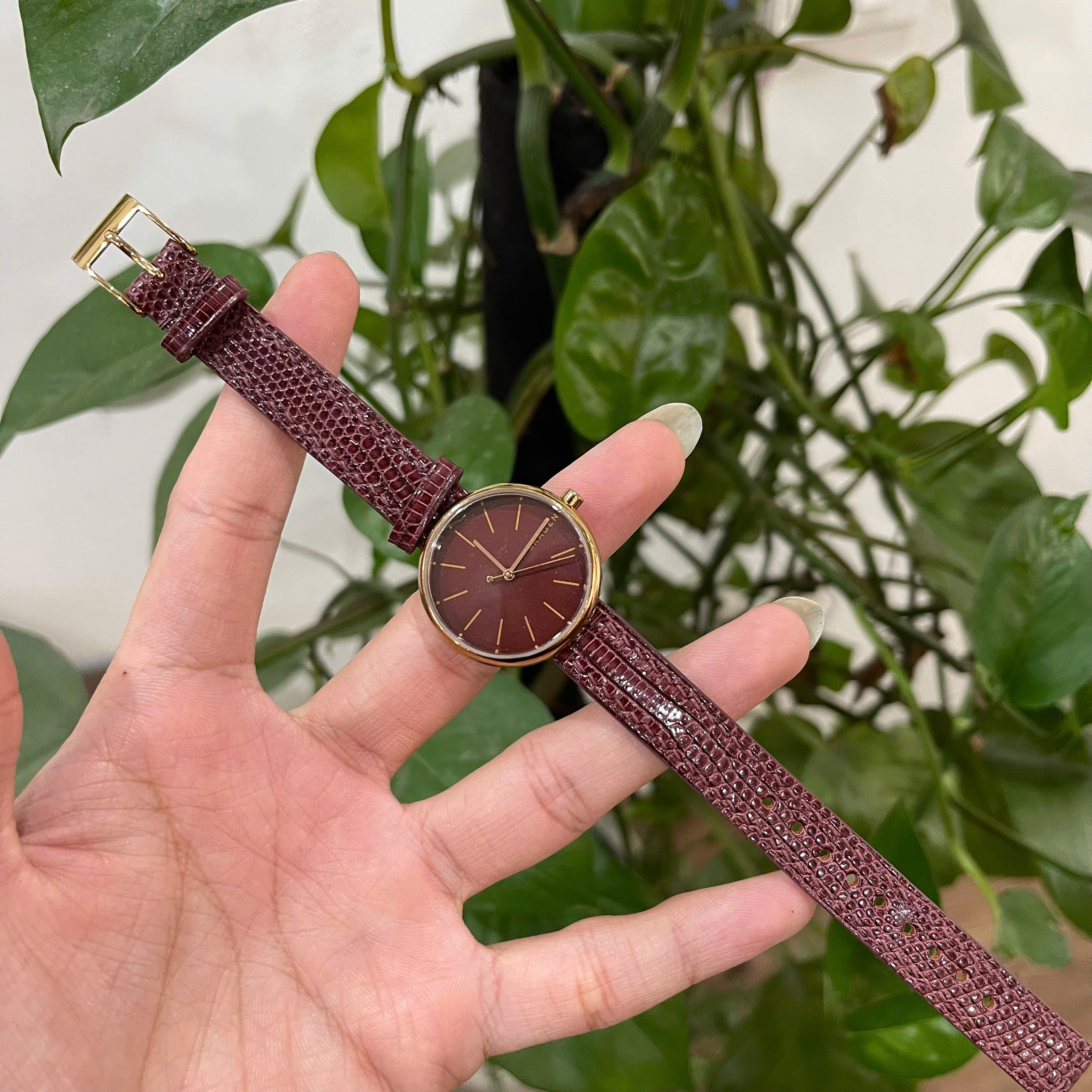 Thay Dây Da Kỳ Đà Màu Đỏ Mận Skagen Signatur Cao Cấp Chế Tác Thủ Công