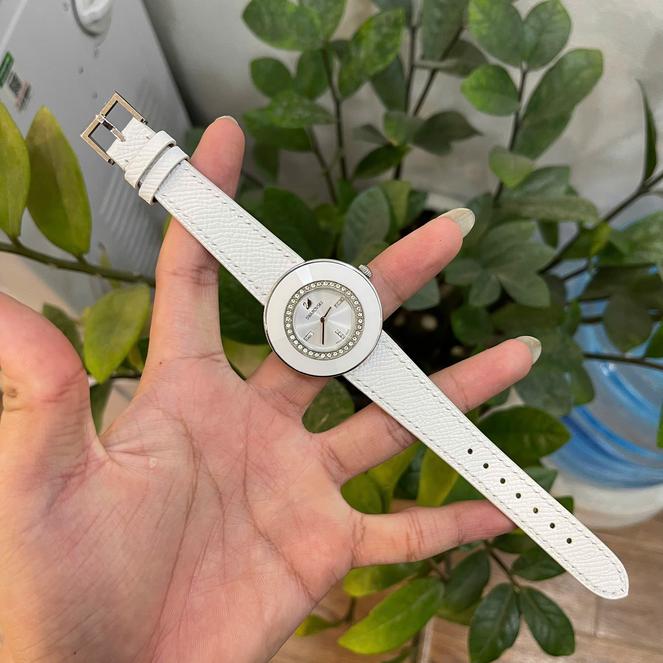 Thay Dây Da Bò Epsom Màu Trắng Swarovski Octea Dressy Ladies Cao Cấp Chế Tác Thủ Công