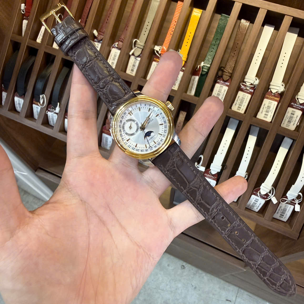 Thay Dây Da Cá Sấu Pháp Cho B Swiss by Bucherer Prestige Moonphase